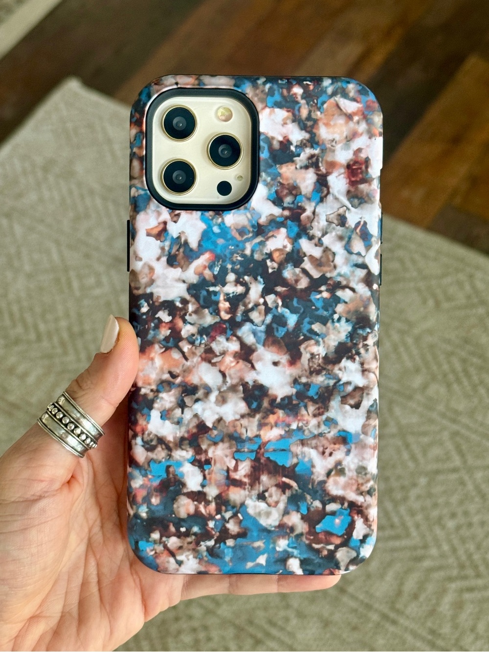 Teal Cream Tortoise Shell Print MagSafe Tough Case For iPhone 12 Pro Max